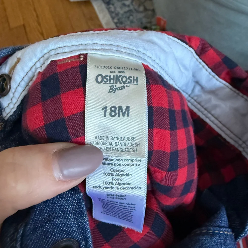 OshKosh B'gosh Plaid Lined Denim Overalls - Size 18 Months